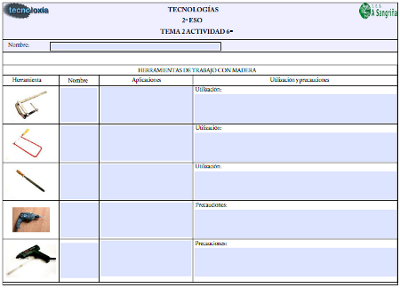 Ficha de ferramentas para madeira